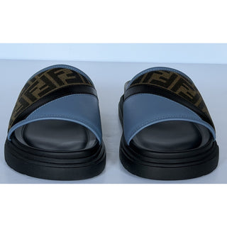 Fendi Men's FF Diagonal Leather/Fabric Slide Sandals 10 US/9 UK 7X1674 NWT $595