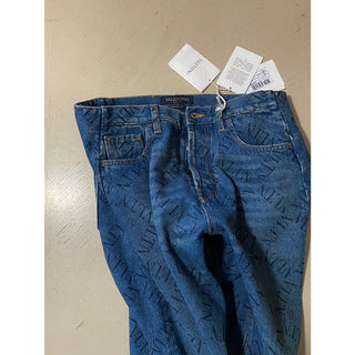 NWT $995 Valentino Men Straight-Flat Logo Cuffed Jeans Pant Blue 34 US ( 50 Eu )