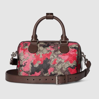 Gucci GG Small Boston Duffle Bag Pink/Red/Brown Camo Shoulder Bag 854860 NWT