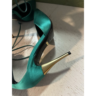 Gucci Women Satin Strap Pumps Sandal Shoes Green 6.5 US/36.5 Eu New 752966