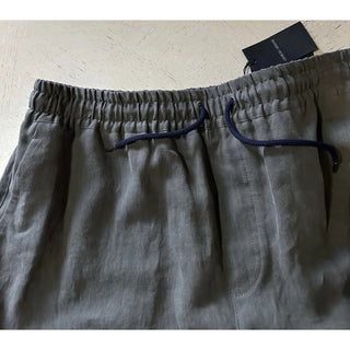 Giorgio Armani Men Linen Drawstring Short Pants dark olive gray 40 US/56 Eu New