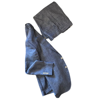NWT $4995 BRUNELLO CUCINELLI Linen Classic-Fit Suit DENIM BLUE 42R US/52R Eu