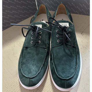 New $1095 Kiton Goatskin Leather Suede Boat Shoes DK Green 9 US/8 UK Italy