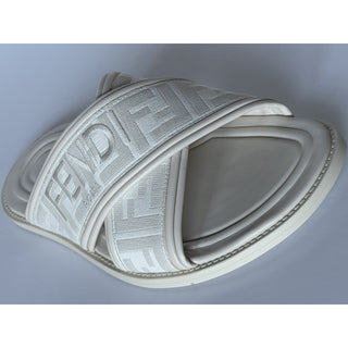 Fendi Men's FF Leather/Fabric Ivory Slide Sandals 8 US/7 UK IT 7X1548 NIB $730