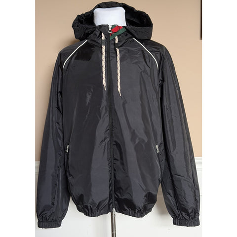 Gucci Men’s Nylon Satin Hooded Windbreaker Jacket Black 46 US (56) 68937 IT NWT