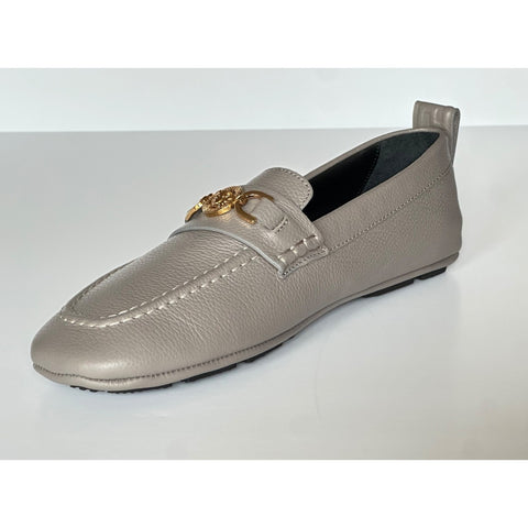Versace Gold Medusa Men's Gray Leather Driver Shoes 8 US (41 Euro) 1017072 NIB