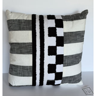 Mackenzie Childs Black Checks And Stripes Throw Pillow 20"x20" NWT