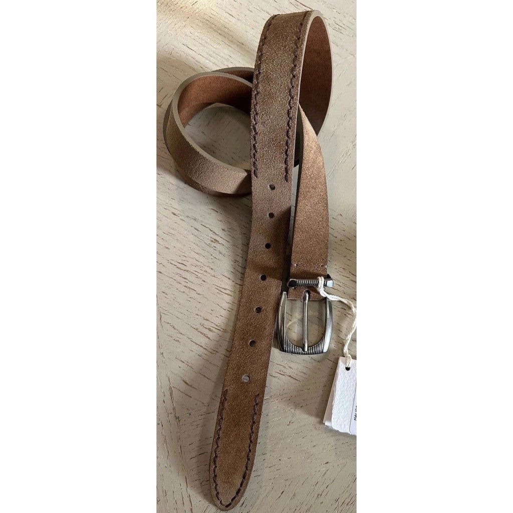 New Brunello Cucinelli Men Suede Buckle Silver Belt Brown 100/40 Italy