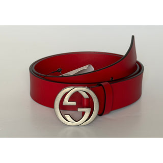Gucci Interlocking G Buckle Leather Belt Red 95/38 Italy 546389 NWT