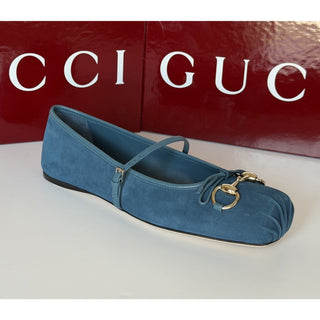 Gucci Horsebit Ballet Flat Suade Blue Sandals 9.5 US (39.5 Eu) IT 814413 NIB