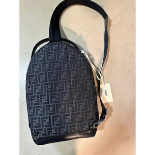 New $2100 Fendi Canvas/Leather FF Logo One-Shoulder Backpack Black/Brown 7VZ065