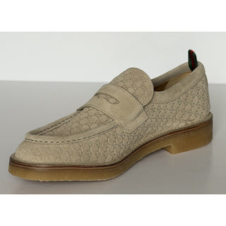 Gucci Mens GG Monogram Suede Loafers Shoes Oatmeal 10 US (9.5 Gucci) 831289 NIB