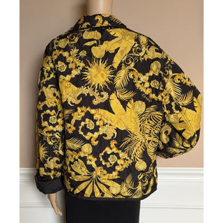 Versace Reversible Barocco Palm Quilted Jacket Black Gold 52 Euro 1022974 NWT