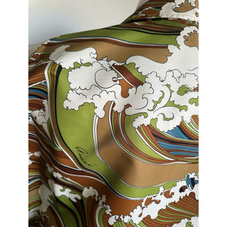 Gucci Men’s waves print fabric bowling Shirt Green/Multi 52 Eu/XL New $1600
