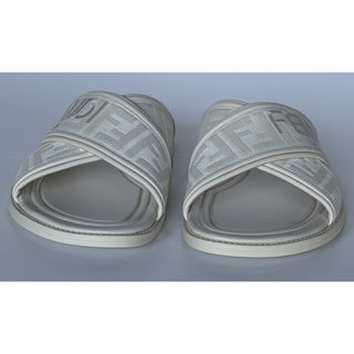 Fendi Men's FF Leather/Fabric Ivory Slide Sandals 12 US/11 UK IT 7X1548 NIB $730