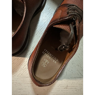 NIB $1250 Brunello Cucinelli Men Grained Leather Shoes LT Burgundy 9 US/42 Eu