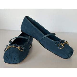 Gucci Horsebit Ballet Flat Suade Blue Sandals 10 US (40 Eu) IT 814413 NIB