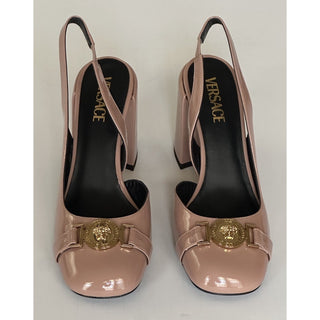 Versace Medusa Head Sling Back Patent Leather Nude Shoes 8 US 1014618 NIBWD