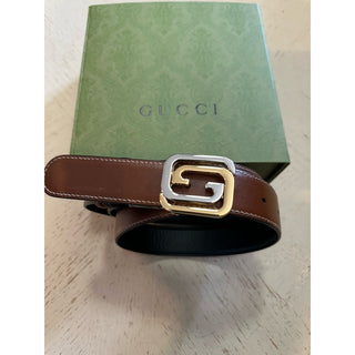 New Gucci Men Leather Reversible belt GG Buckle Black/Brown 115/46 715603