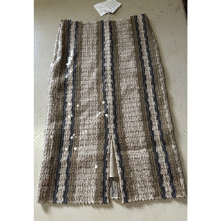 Brunello Cucinelli Striped Sequined Midi Skirt Beige/Multicolor 42/6 New $4195
