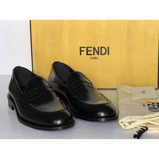 Fendi FF Penny Loafers Black Calf Leather Men 11 US (10 Fendi) 7D1645 NIB $1050