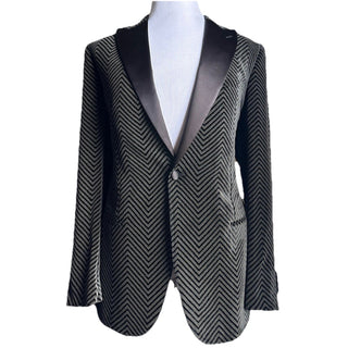 NWT $3395 Giorgio Armani Men Velvet Jacket Blazer Black/Gray 42 US/52 Eu Italy