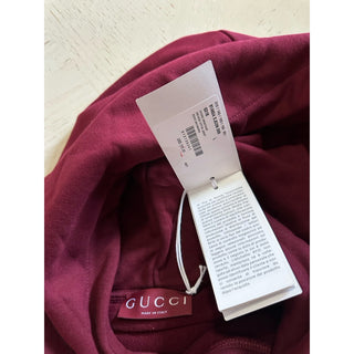 New $1550 Gucci Men Brushed Cotton Jersey Hooded Sweatshirt Burgundy Size L