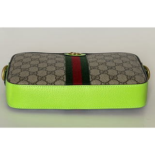 Gucci Ophidia GG Small Crossbody Bag Beige/Ebony /Neon Green 699439 NWT