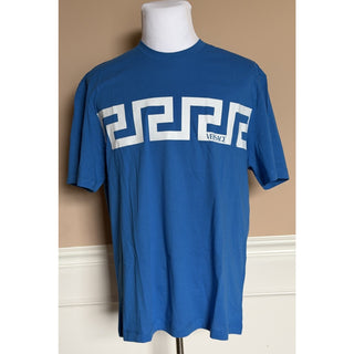 Versace Greek Key Print Cotton Jersey T-Shirt Blue/White 5XL 1014427 NWT