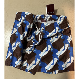 NWT $880 Gucci Drawstring Gucci Print Swim Short Blue/White/Brown 50 Eu/34 US