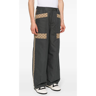 New $1980 Gucci Men Canvas/Cotton GG Print Drawstring Pants DK Gray 34 US/50 Eu