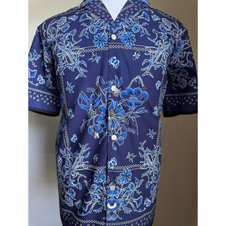 New $1300 Gucci Men’s Flower Bandana Print Shirt Blue Size 54/XXL