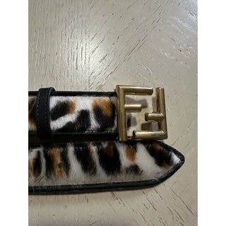 New $750 Fendi Womens FF Logo Leather Belt Black/Brown/White 34/85