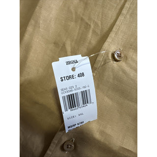 ZEGNA Men Linen Short Sleeve Shirt LT Beige Size XXL New $780 Italy