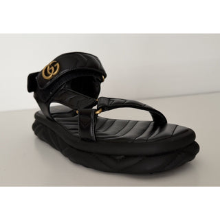 Gucci GG Quilted Open Toe Women’s Black Leather Sandals 10 US (40 Eu) 776936 NIB