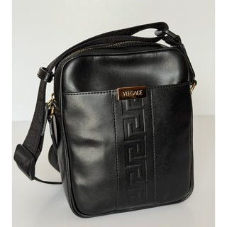 Versace Greek Key Avenue Black Vertical Crossbody Leather Bag 1020736 NWT $1350