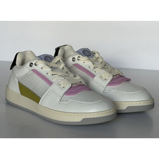 Versace Leather Mesh Sneakers White Pink Acid Green 8.5 US (38.5 Eu) 1023442 NIB