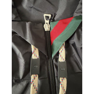 Gucci Men’s Nylon Satin Hooded Windbreaker Jacket Black 46 US (56) 68937 IT NWT