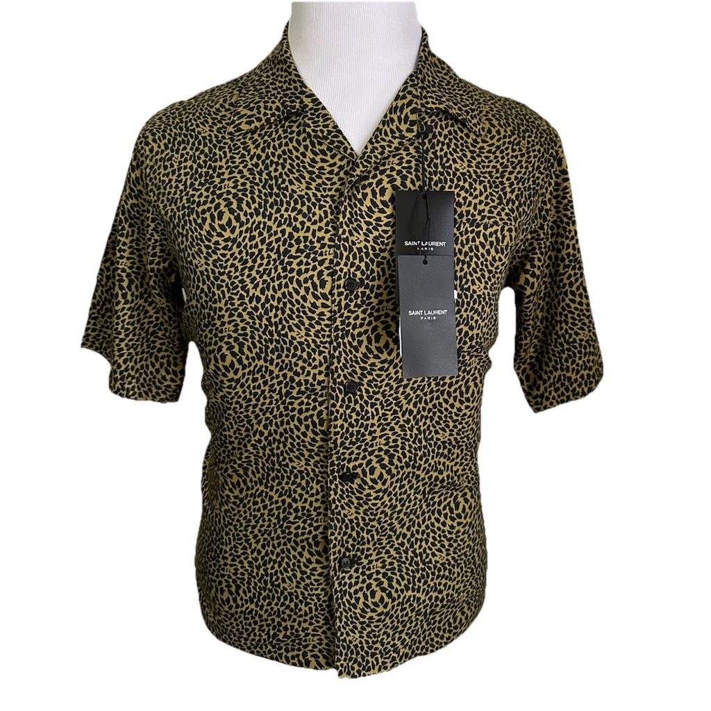 NWT $890 Saint Laurent Men Hawaii SL Print black leopard pattern Shirt Size M