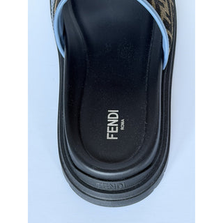 Fendi Men's FF Diagonal Leather/Fabric Slide Sandals 10 US/9 UK 7X1674 NWT $595