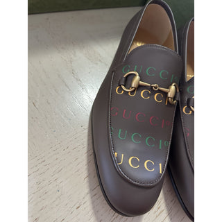 New $1270 Gucci Mens Leather Moccasin Loafers Shoes chocolate brown 8 US/7 UK