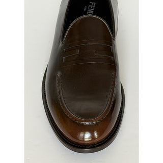 Fendi FF Penny Loafers Brown Calf Leather Men 9 US (8 Fendi) 7D1645 NIB $1250