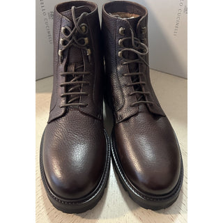 NIB $1795 Brunello Cucinelli Men Grained Leather Boots Shoes Brown 8 US/41 Eu