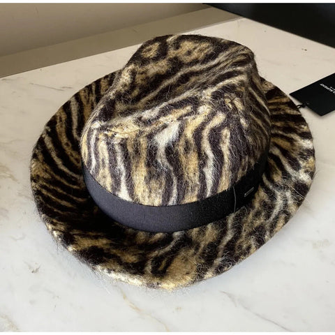 NWT $795 Saint Laurent Womens Fedora Hat Beige/Black Size M Italy