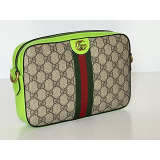 Gucci Ophidia GG Small Crossbody Bag Beige/Ebony /Neon Green 699439 NWT