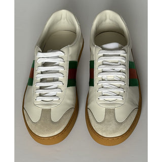 Gucci Men’s Web Leather/Suede Sneakers Natural White 9.5 US 9 Gucci 858912 NIB