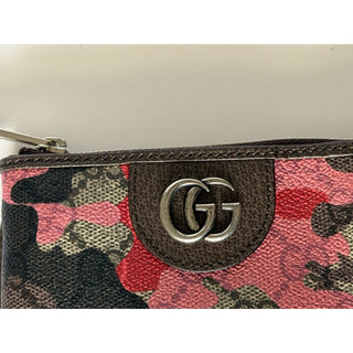 Gucci GG Key Case Pink Red Camo Monogram Zip Pouch 855446 NWT