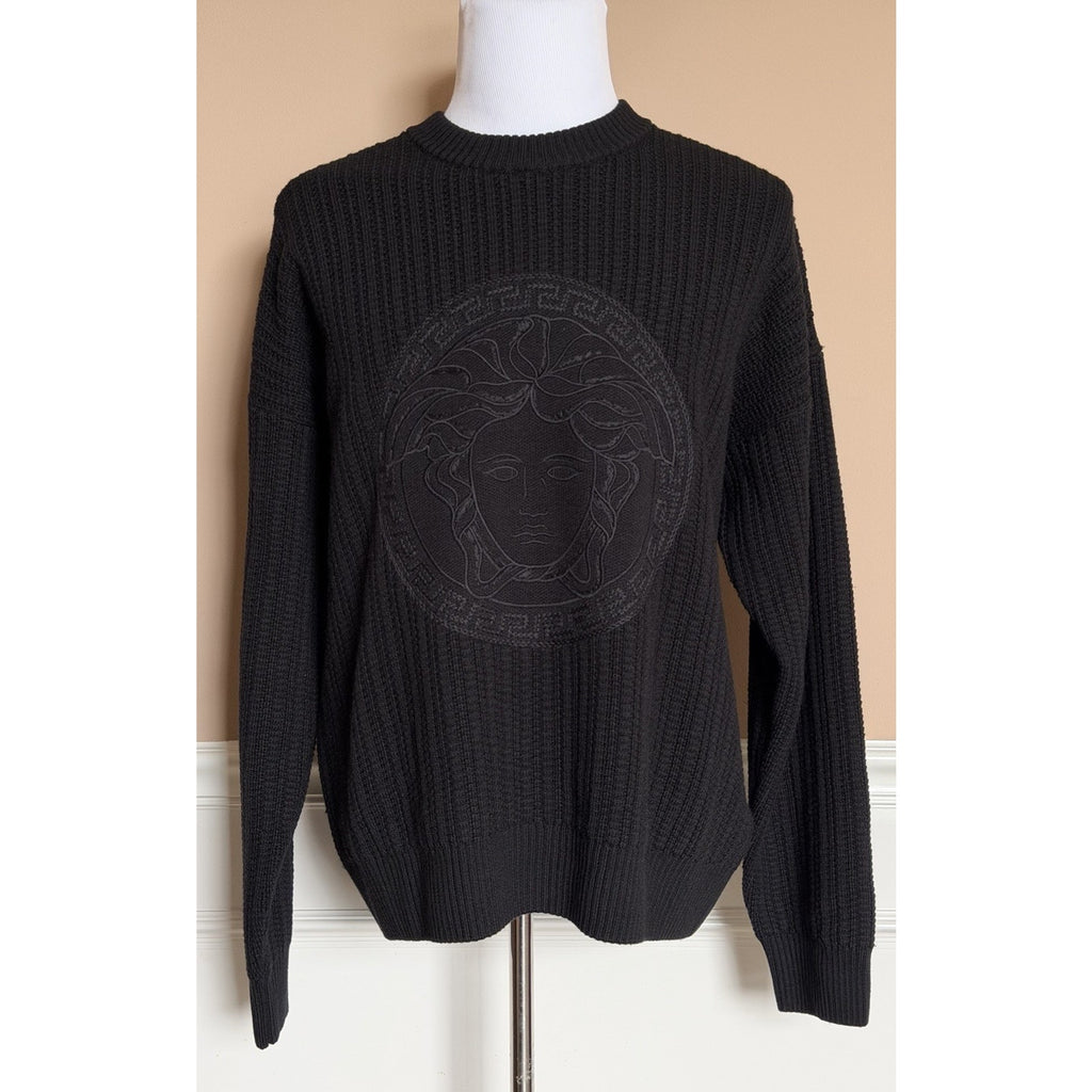 Versace Medusa Embroidered Knit Sweater Black 60 US (70 Eu) 1018402 IT NWT $1620
