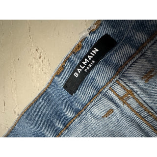 NWT $1350 Balmain Men Monogram Straight-Leg Jeans Pants Blue 32 US