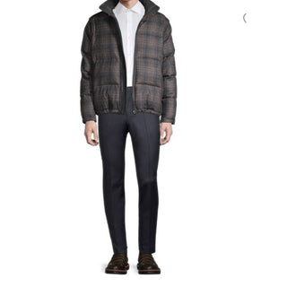 New $3250 Isaia Glen Plaid Puffer Jacket Vest Coat Charcoal 42 US/52 Eu Italy